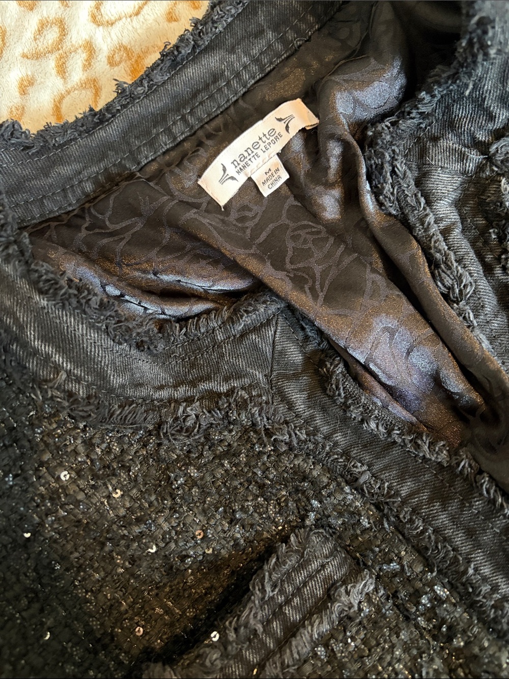 Nanette Lepore Black Sequin Tweed Robe